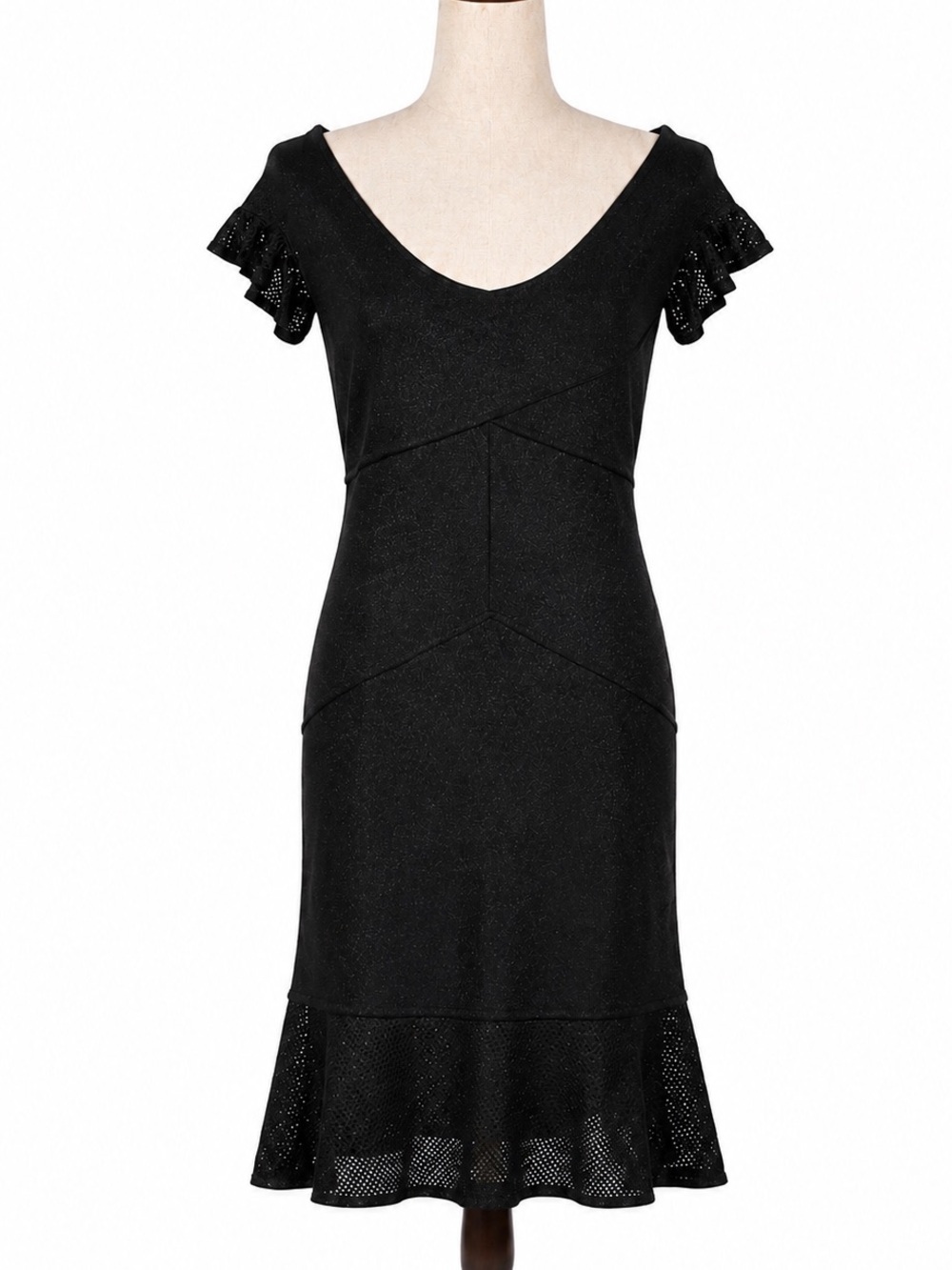 Zac Posen Target metallic silver glitter black dress w net mesh hem / sleeves- L